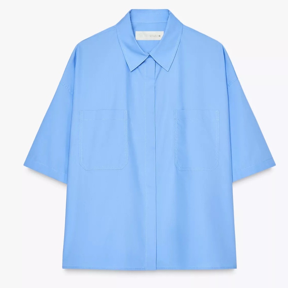 - Zara Women's Blue Cropped Poplin Shirt